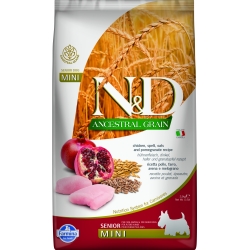 FARMINA N&D ANCESTRAL GRAIN DOG CHICKEN, SPELT, OATS AND POMEGRANATE SENIOR MINI 2.5KG